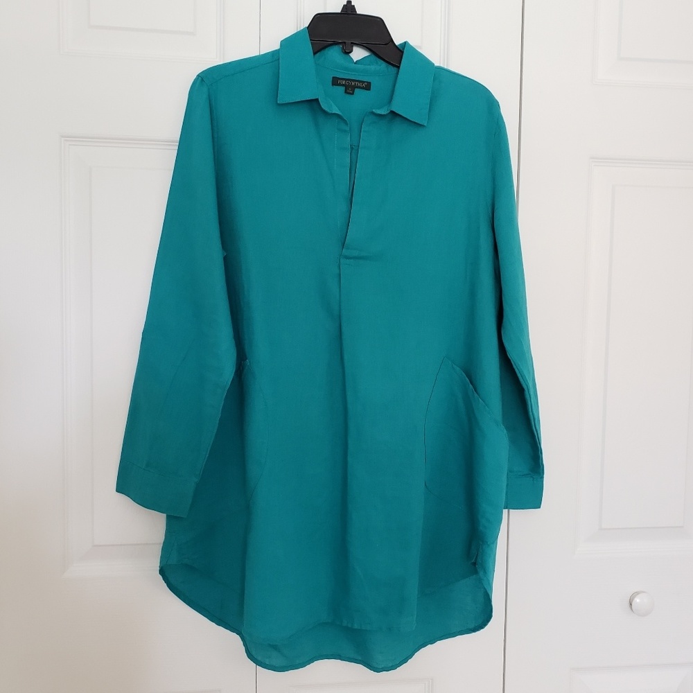 Turquoise linen tunic by For Cynthia